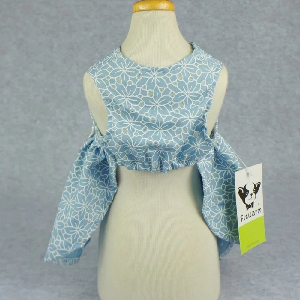 Warm Blue Floral Dog Dress with White Patterns - Picture 5 of 5